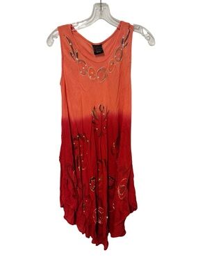 Sleeveless Ombre Red-Orange Beaded Midi Dress